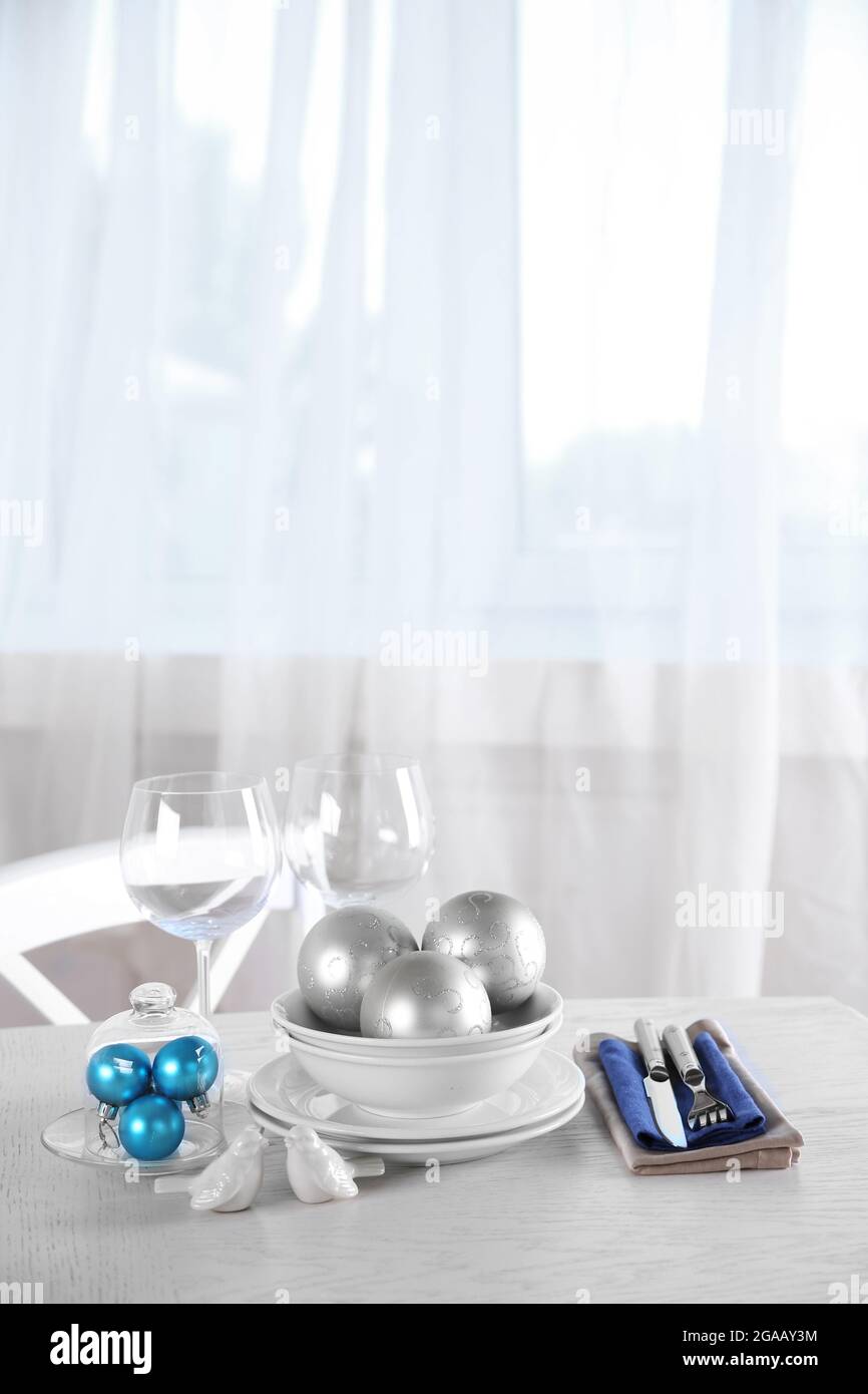 Decorated Christmas table setting. Christmas menu concept Stock Photo