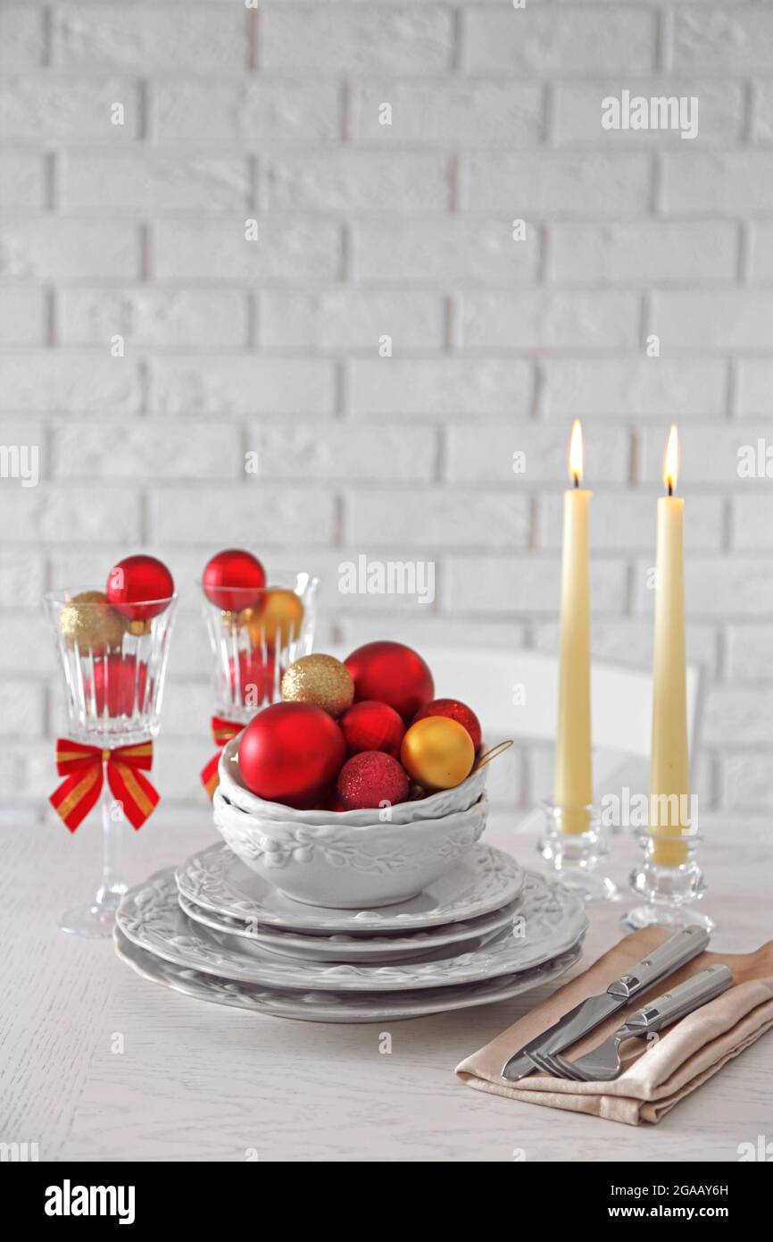 Decorated Christmas table setting. Christmas menu concept Stock Photo