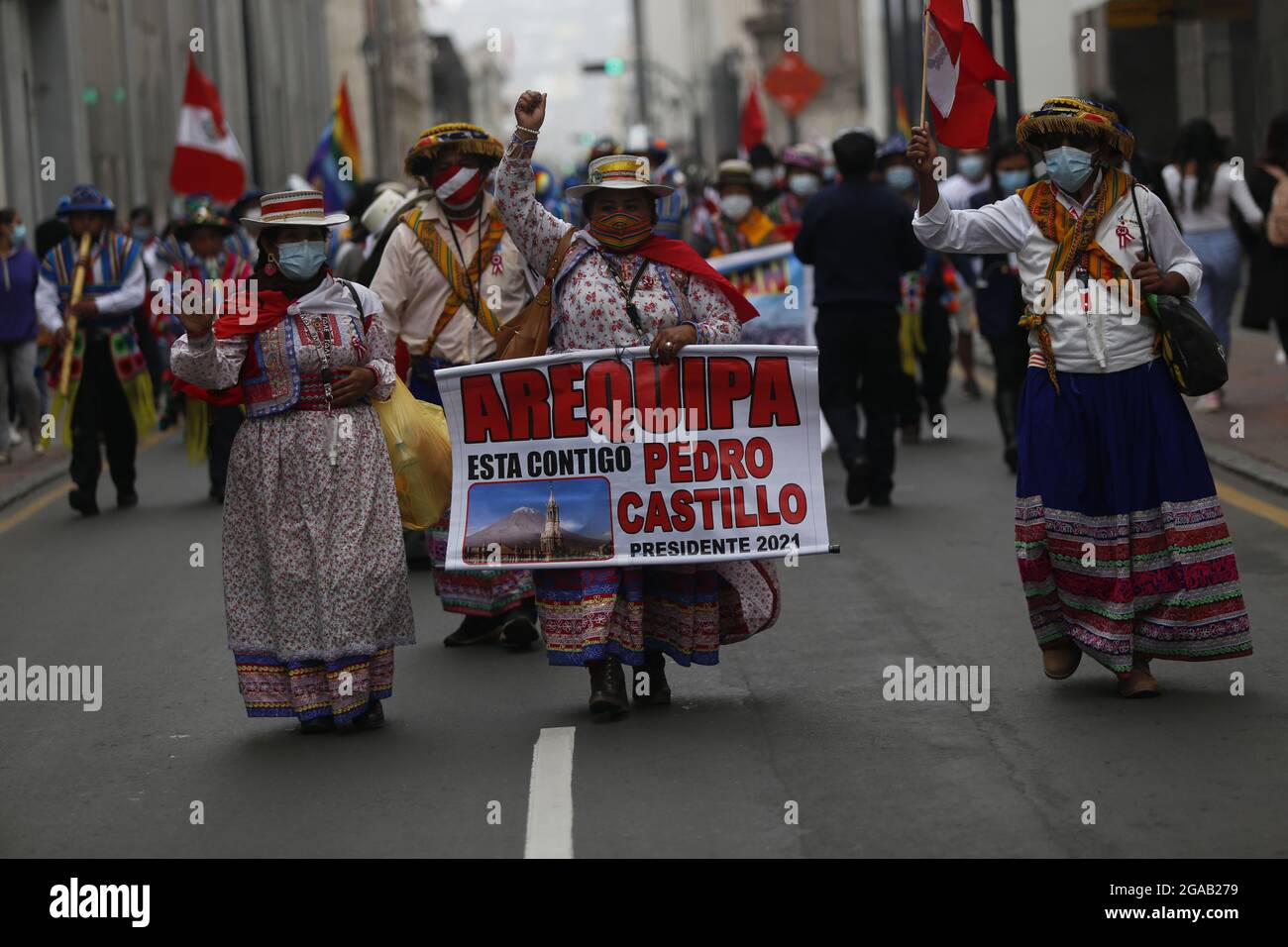Lima, Peru. 28th July, 2021. Supporters of President-elect Pedro ...