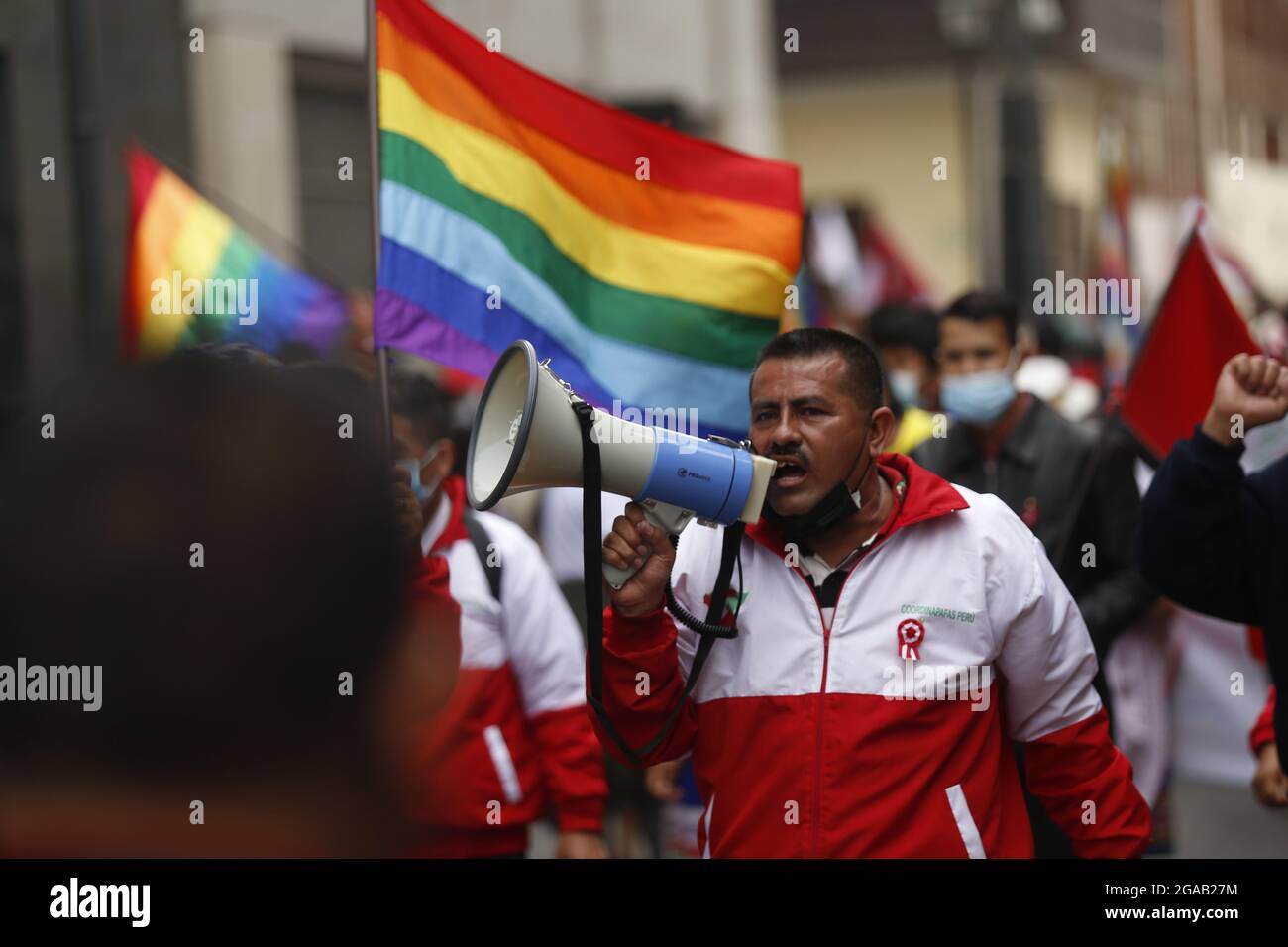 Lima, Peru. 28th July, 2021. Supporters of President-elect Pedro ...