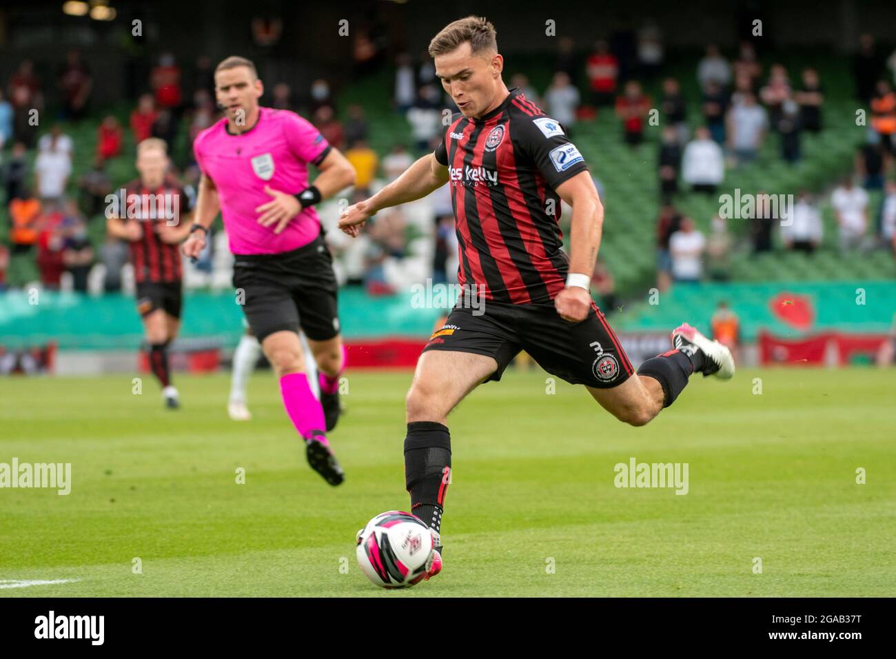 Dublin, Ireland. 29th July, 2021. Anthony Breslin of Bohemian runs with the ball during the UEFA Europa Conference League Second Qualifying Round, 2nd leg match between Bohemian FC and F91 Diddeleng at Aviva Stadium in Dublin, Ireland on July 29, 2021 (Photo by Andrew SURMA/SIPA USA). Credit: Sipa USA/Alamy Live News Stock Photo