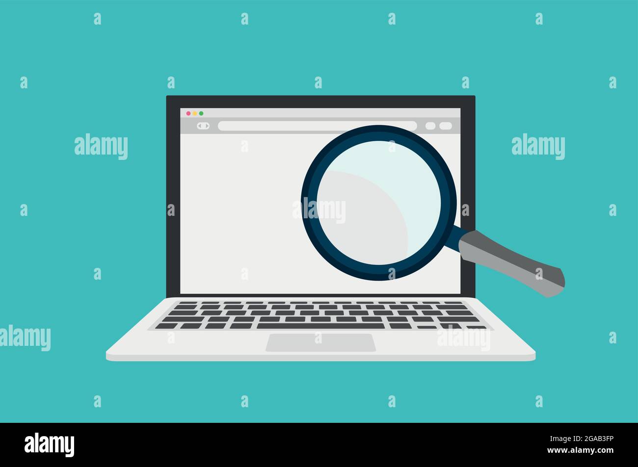 Website SEO, search engine optimisation on laptop, analysis and process flat vector Stock Vector