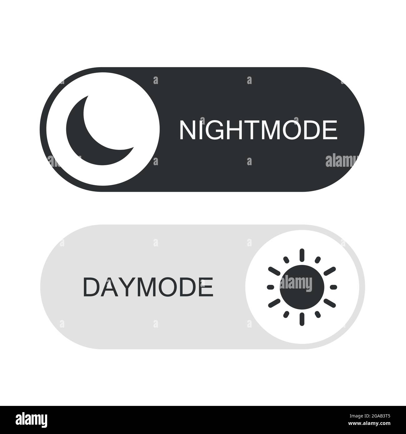 Day and Night Mode Switcher. On Off Switch Element for Mobile App, Web Design, Animation. Light and Dark Stock Vector