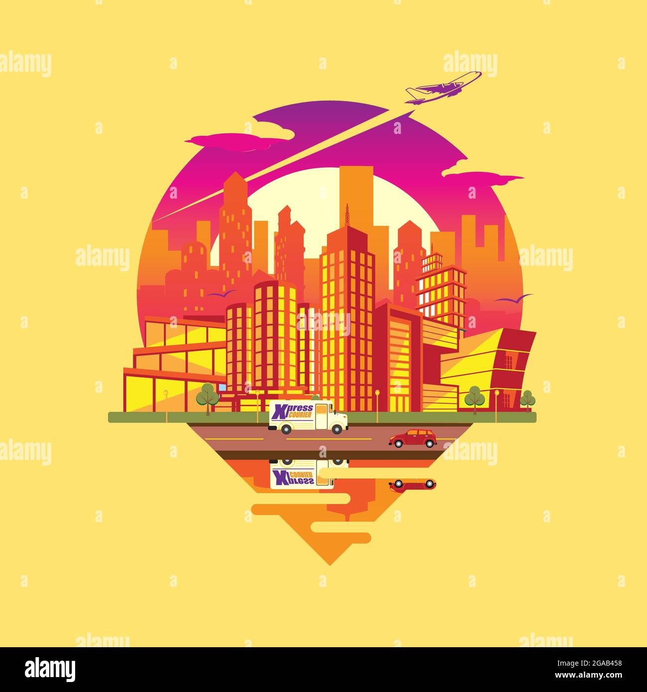 Cityscape Emblem Daylight version vector flat illustration style Stock Vector