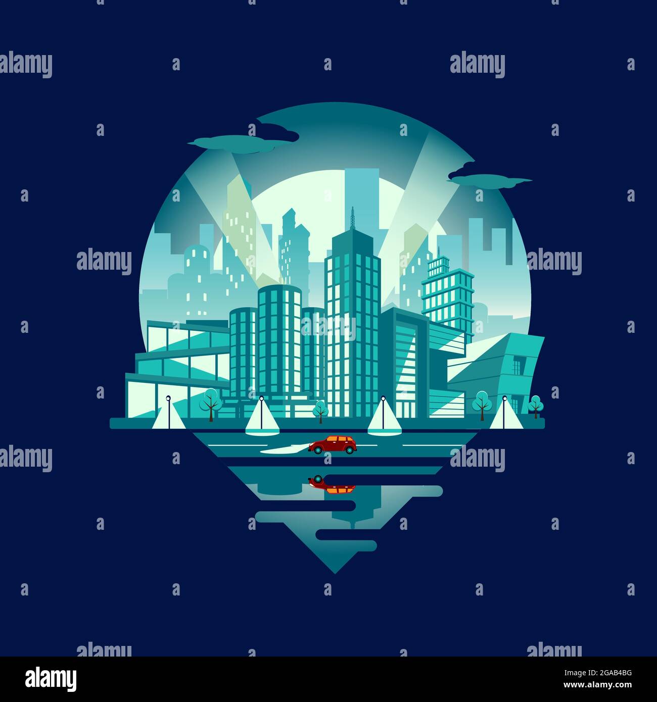 Cityscape Emblem Daylight version vector flat illustration style Stock Vector