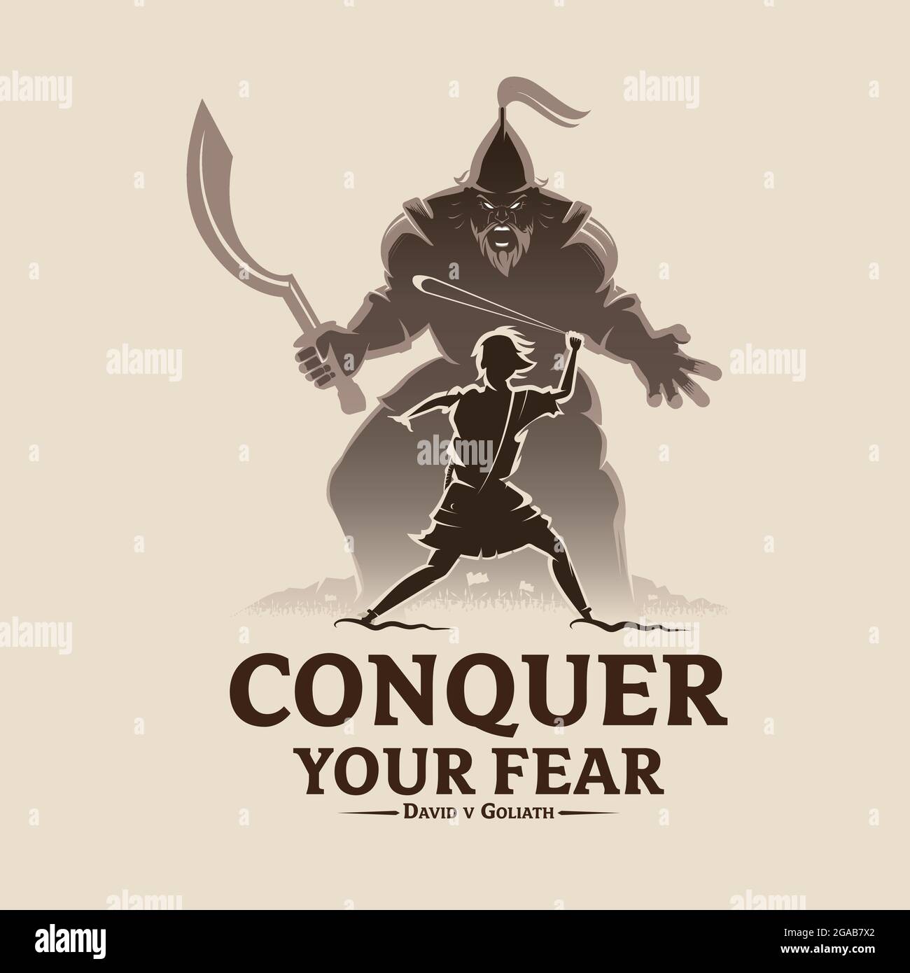 Conquer your fear David and Goliath vector illustration for t-shirt design, poster, banner or any other purpose. Stock Vector