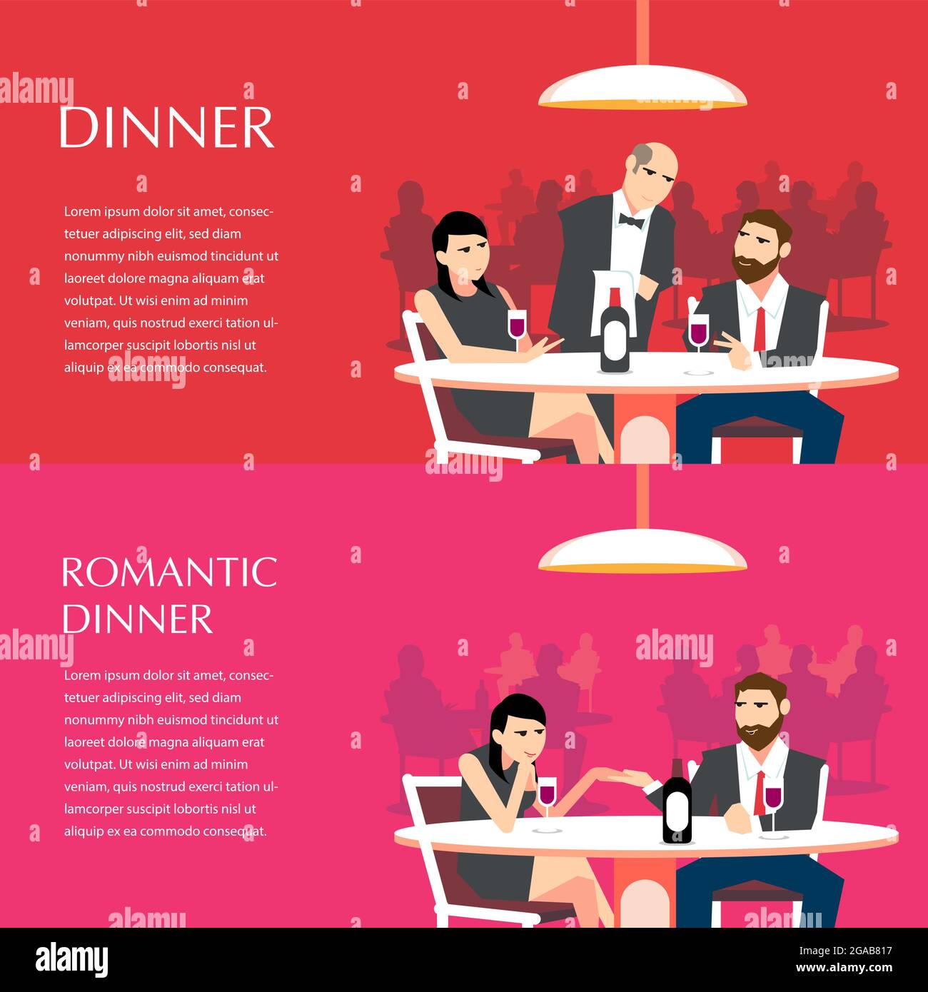 Dinner flat illustration vector advertisement Stock Vector