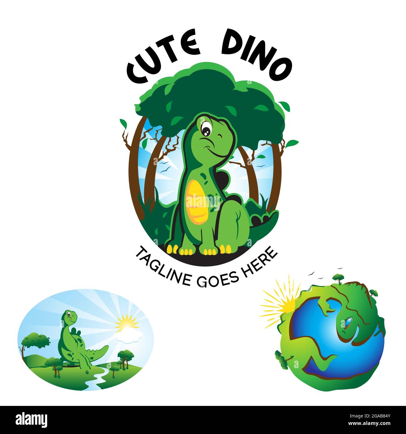 Cute Dinosaur theme logo set and  illustration. vector Stock Vector