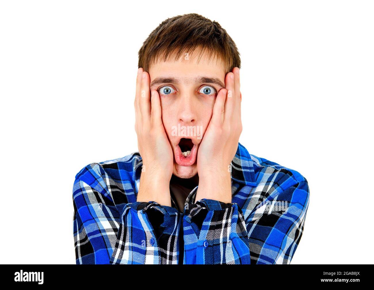Surprised Young Man Isolated on the White Background Stock Photo