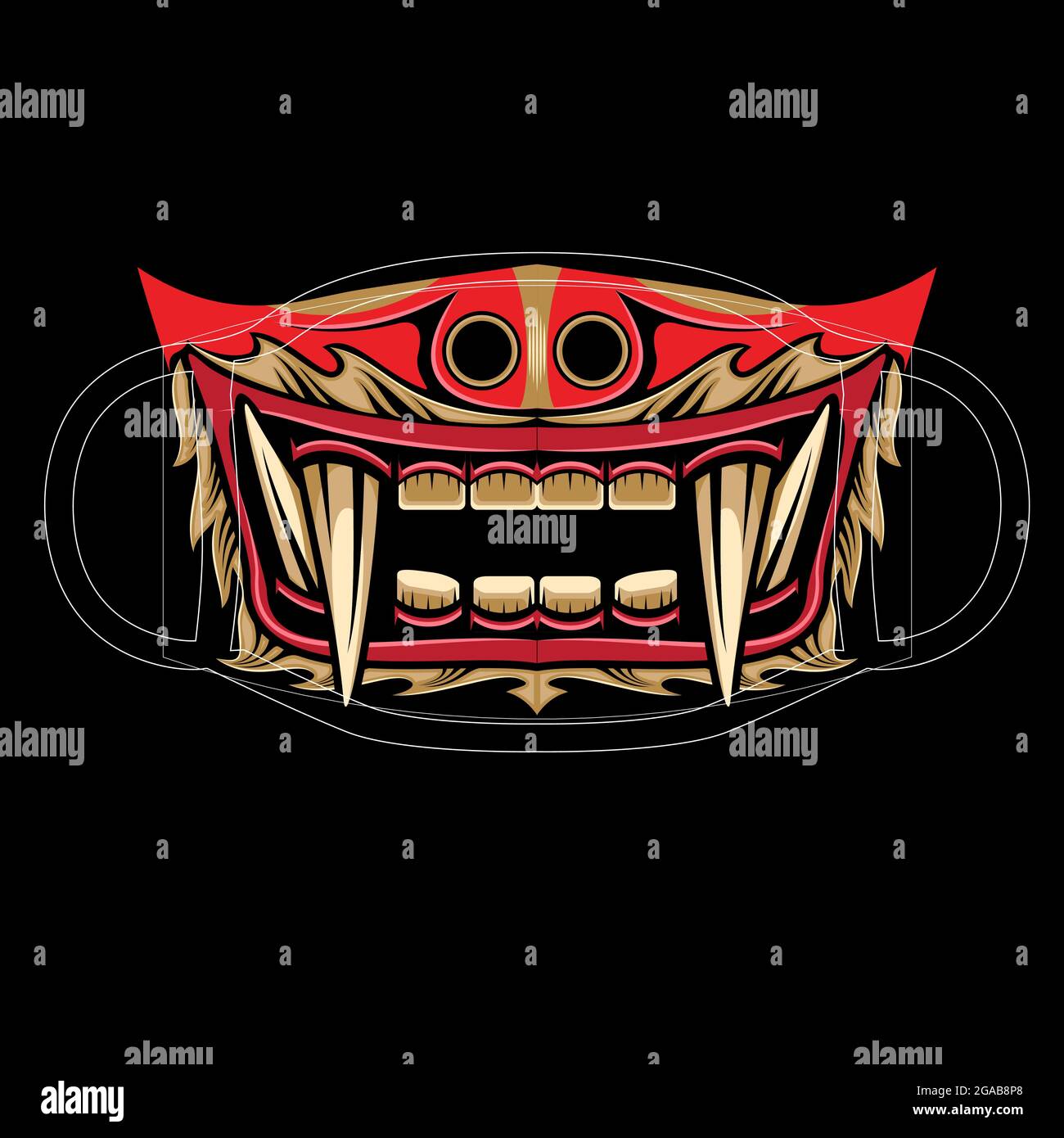 Barong Face Mask vector illustration a Balinese spirit vector art Stock Vector