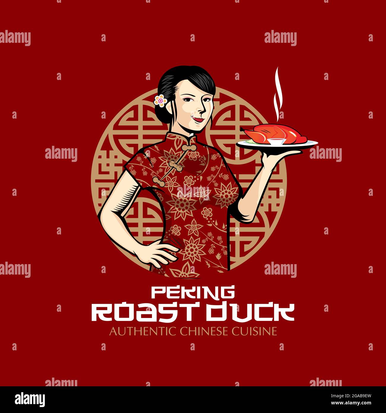 Chinese Lady and Roast Duck vector illustration Stock Vector Image