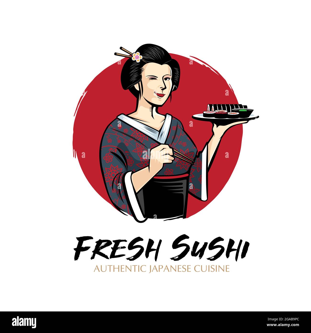 Sushi Lady food theme vector Stock Vector