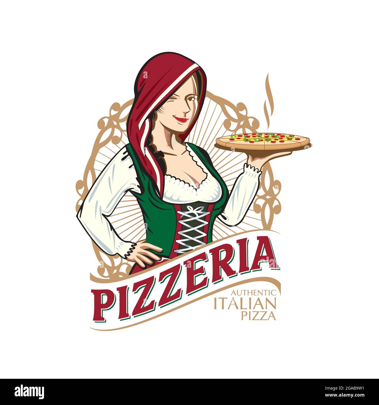 Pizzeria Lady vector illustration logo. Pizza theme Stock Vector Image ...
