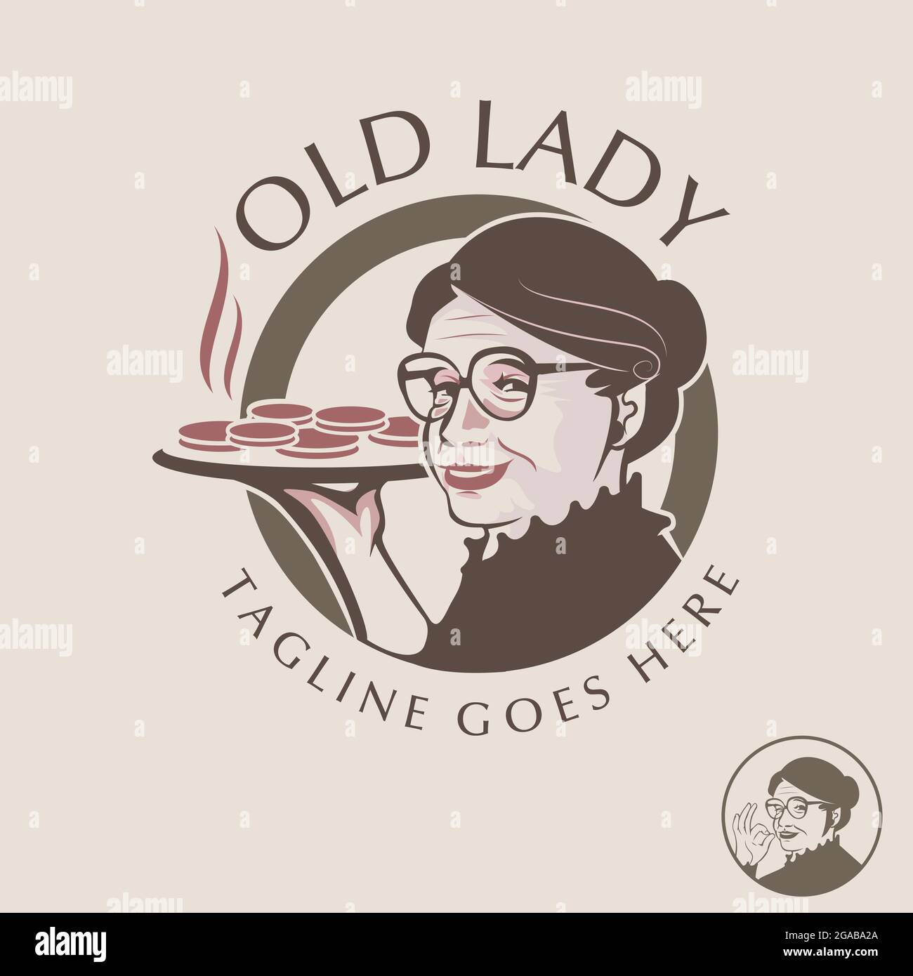 Old Lady with a plate of food clip art or template. the food is on separated layer for easy editing. Stock Vector