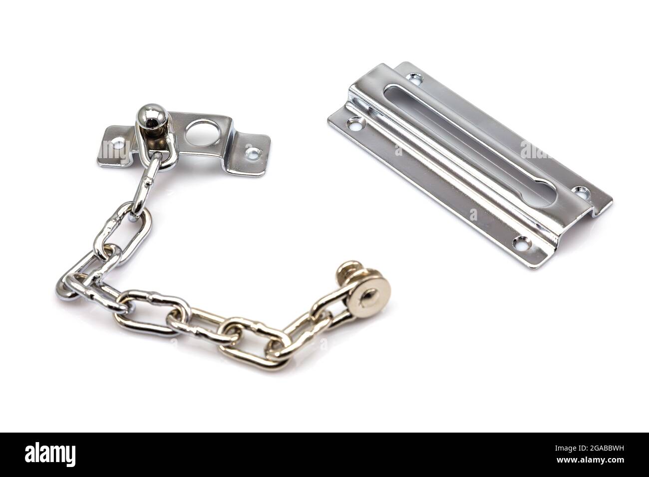 A Part of Stainless steel door chain isolated on white background Stock