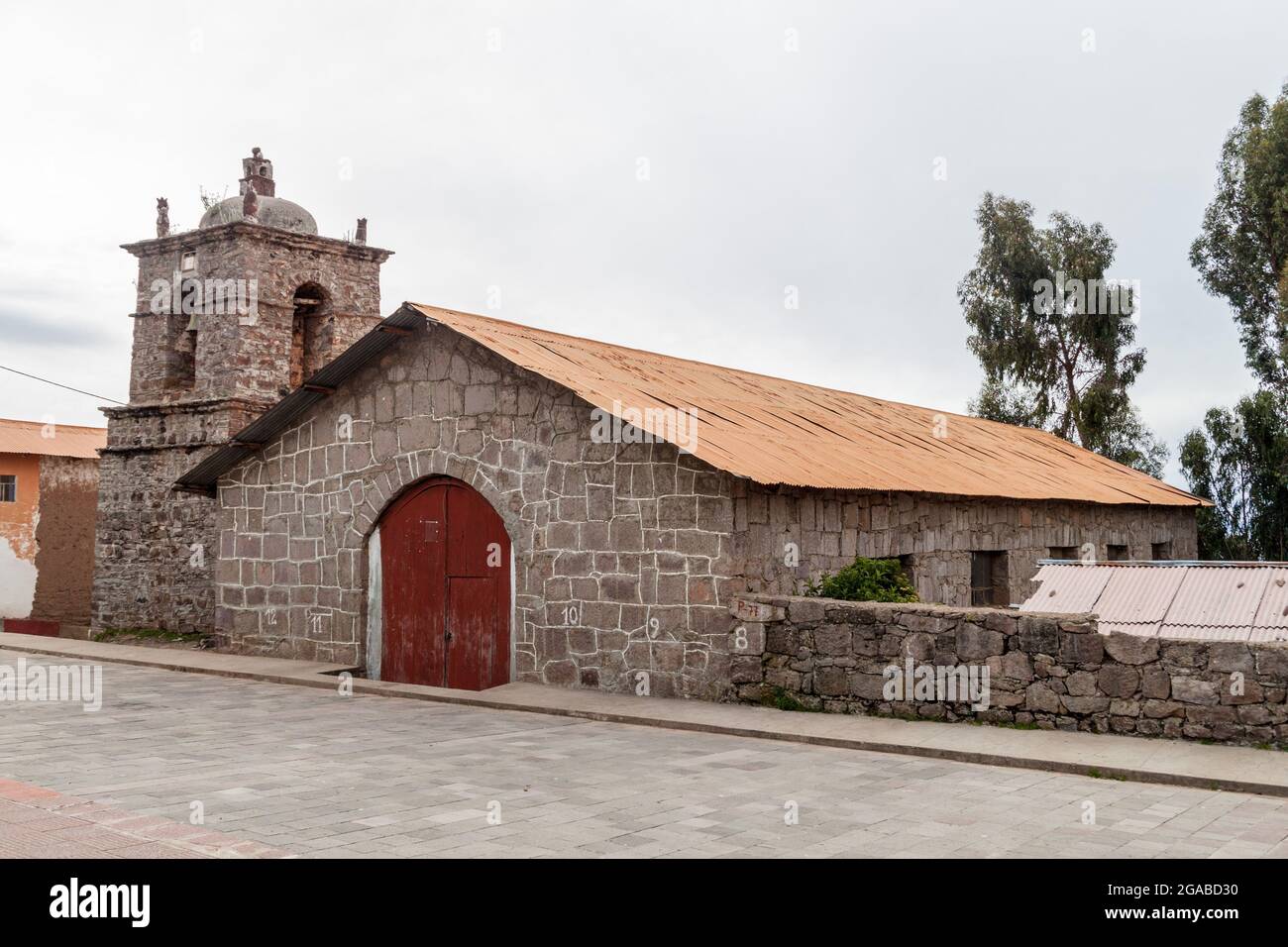 Church in a small village on Amantani island in Titicaca lake, Peru Stock Photo