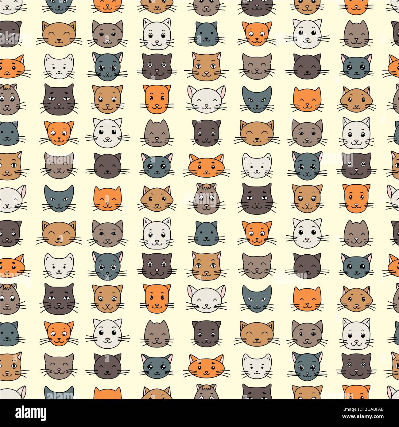 Cute cartoon cat faces seamless pattern. Design sketch element for ...