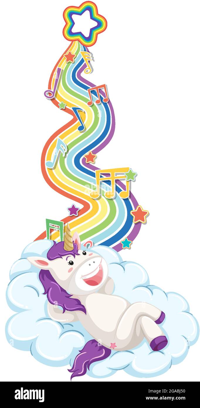 Unicorn laying on the cloud with rainbow on white background ...
