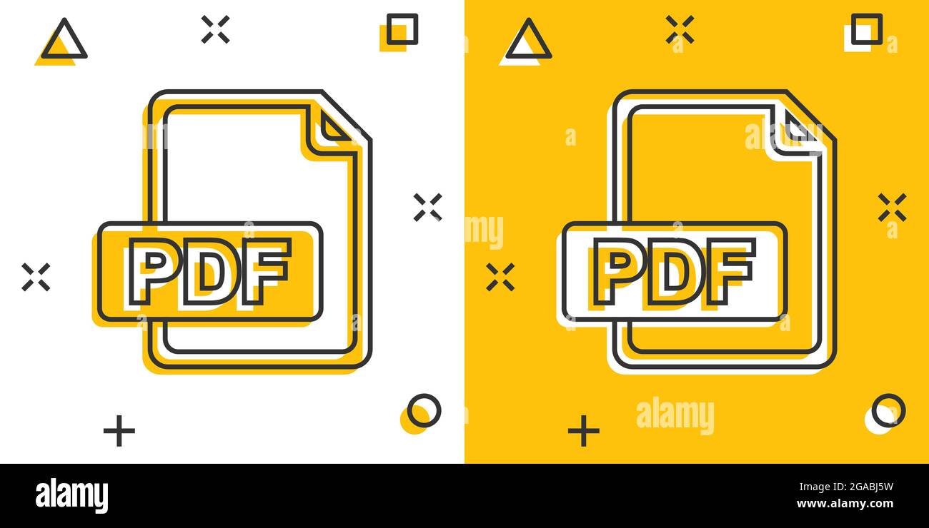 Cartoon PDF icon in comic style. Document illustration pictogram. File ...