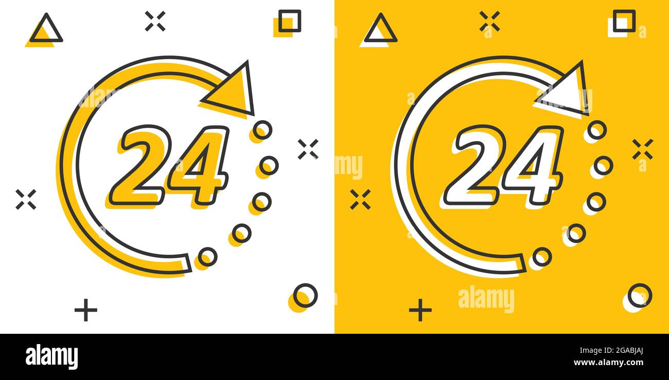 Vector cartoon time icon in comic style. 24 hours sign illustration ...
