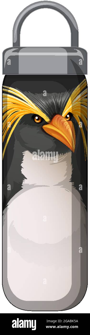 A black thermos bottle with penguin pattern illustration Stock Vector