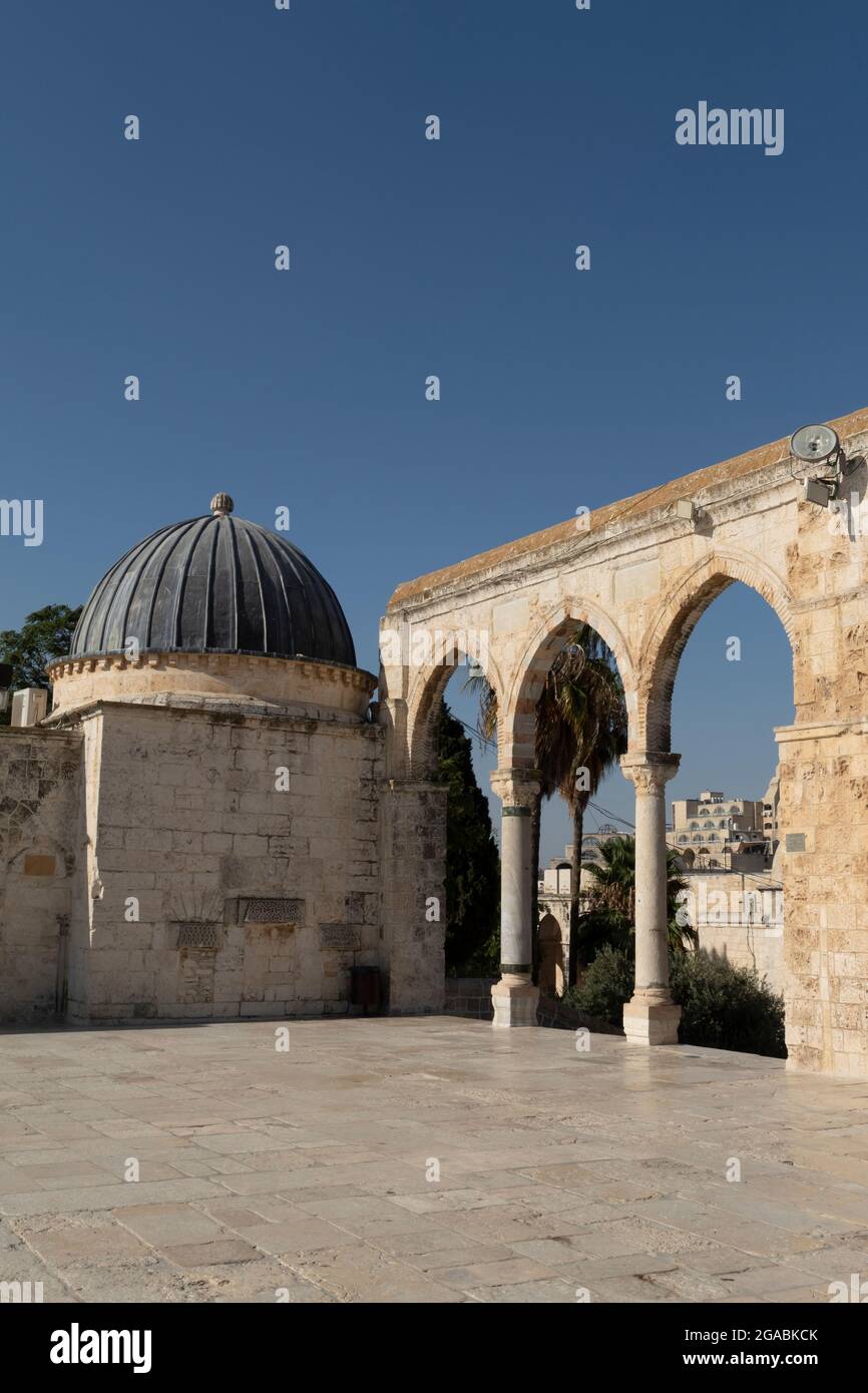 The Dome of al-Nahawiya (Qubat ul-Nahawiya), Established by King Sharaf al-Din Abu al-Mansur Issa al-Ayyubi in 1207 CE located at the southwestern platform of the Temple Mount known as The Noble Sanctuary and to Muslims as the Haram esh-Sharif in the Old City East Jerusalem Israel Stock Photo