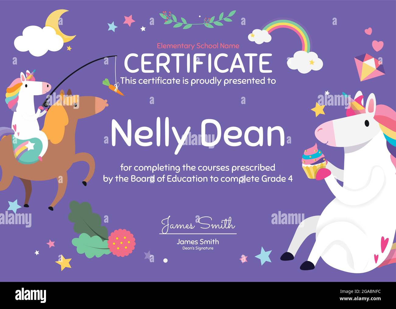 Cute colorful certificate template vector in unicorn design for Throughout Summer Camp Certificate Template