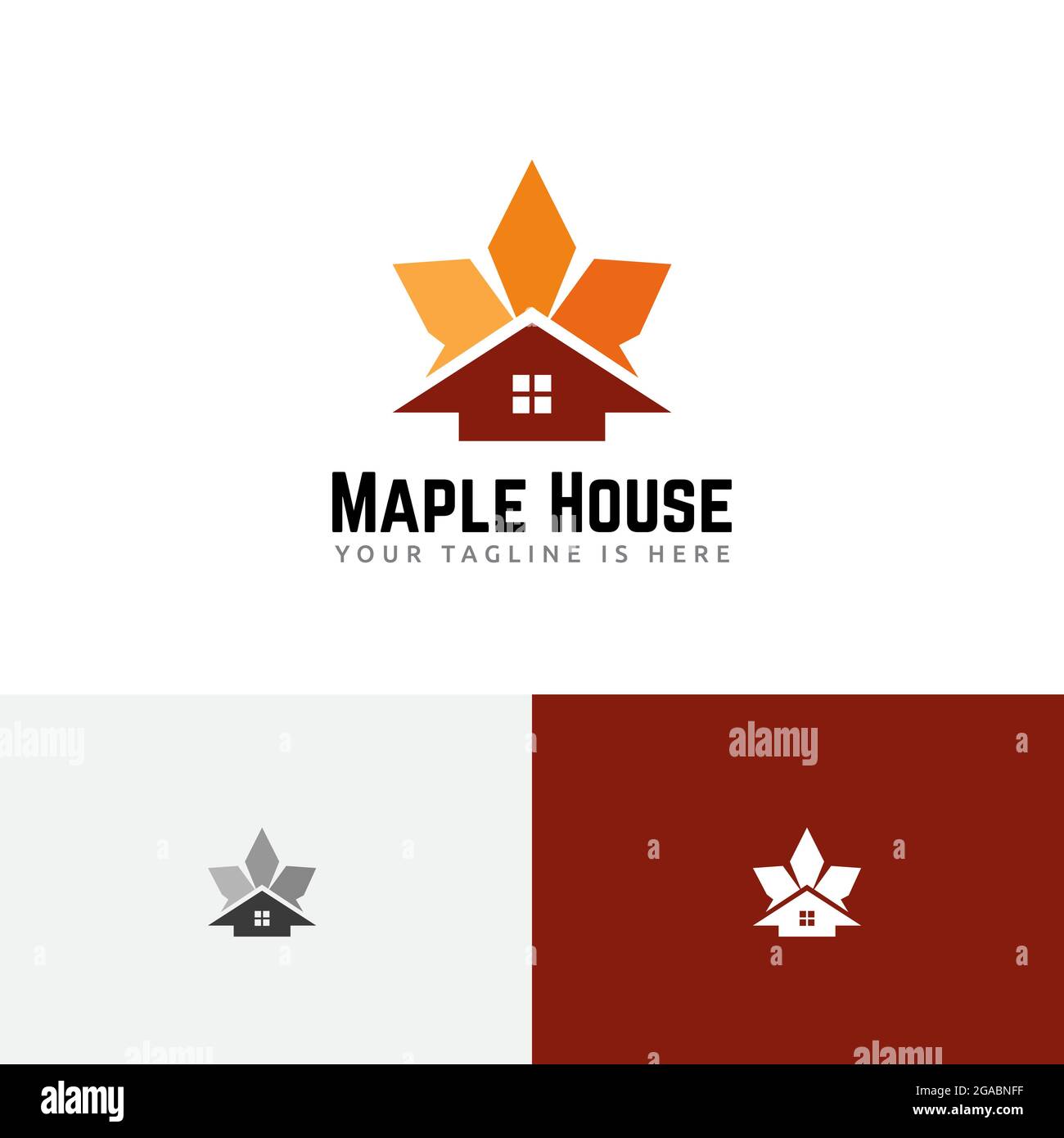 Star Maple Leaf House Home Autumn Fall Season Realty Logo Stock Vector