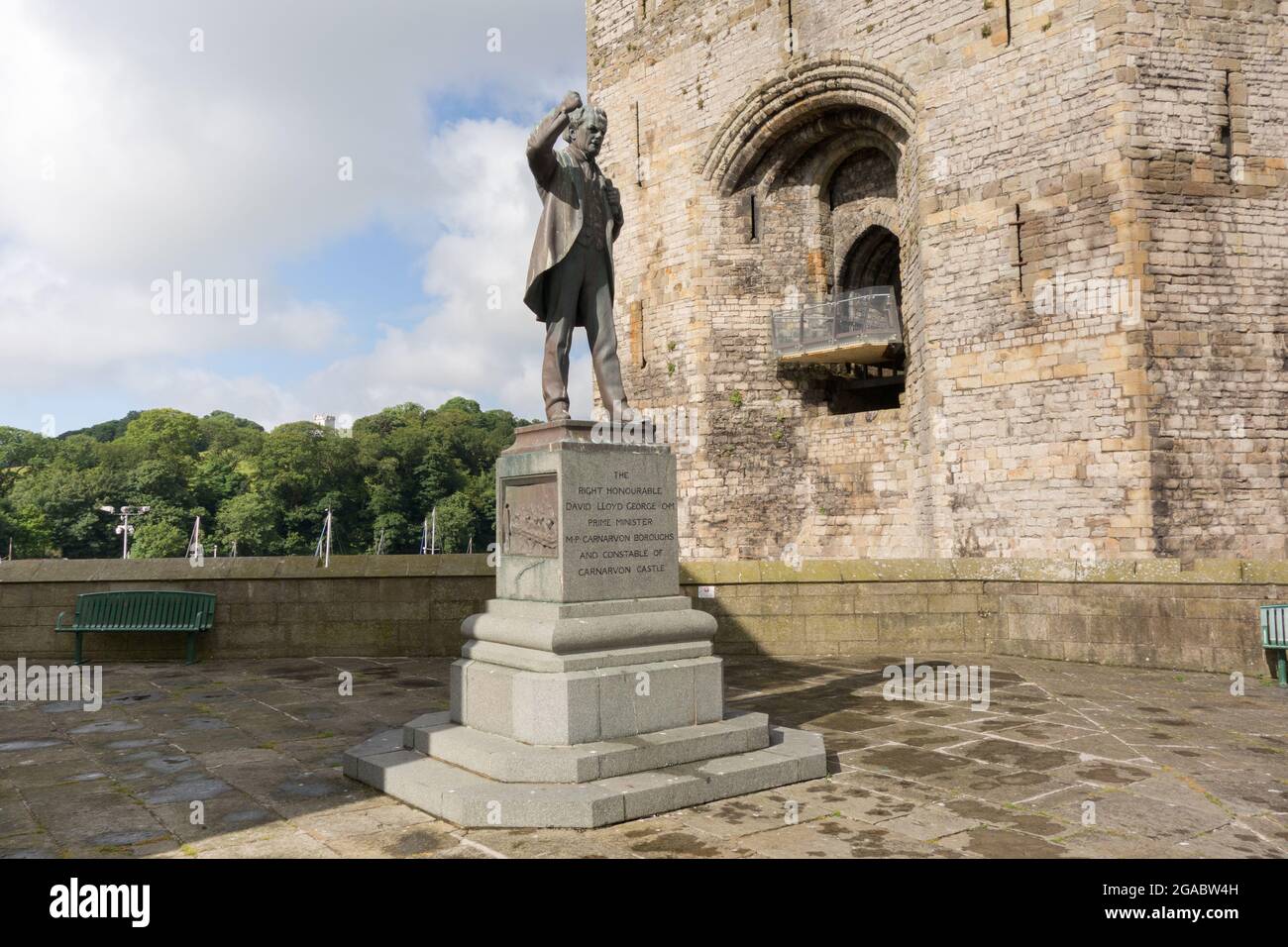 Statue of David Lloyd George in Castle Square Caernarfon Wales UK Stock Photo