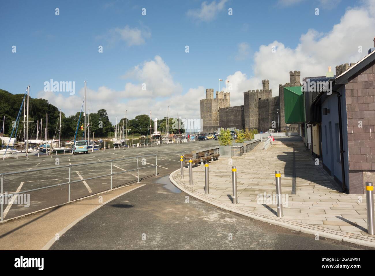Slate Quay car park next to the castle in Caernarfon Wales UK Stock Photo
