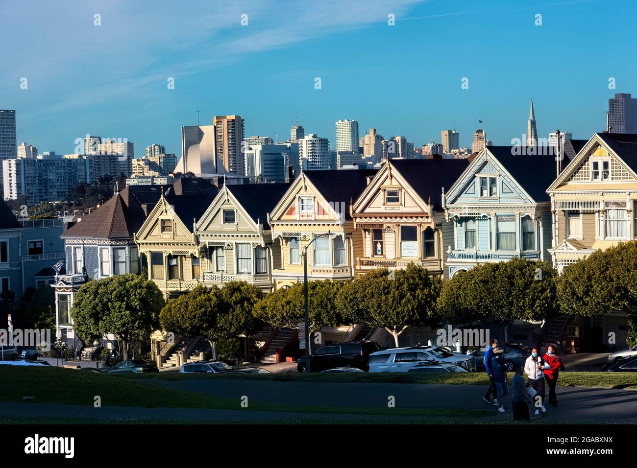 The famous “Painted Ladies” Victorian postcard row homes, San Francisco, California, U.S.A Stock Photo