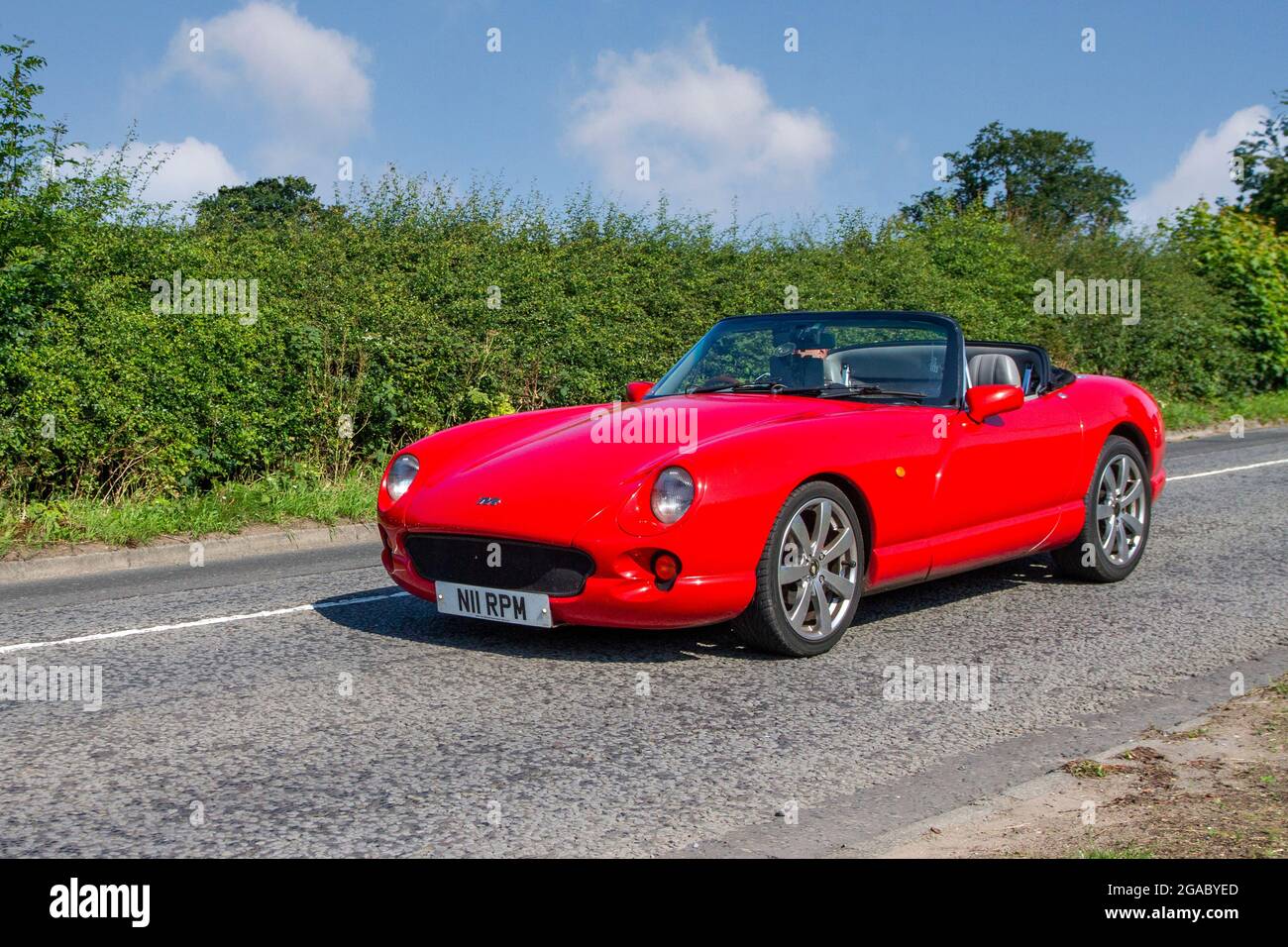 1996 90s red TVR Chimaera 3952cc Cabriolet sports car enroute