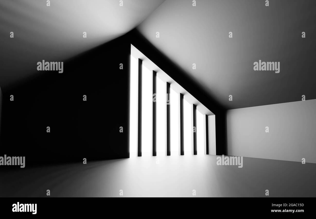 black abstract empty hall building interior 3d render illustration ...