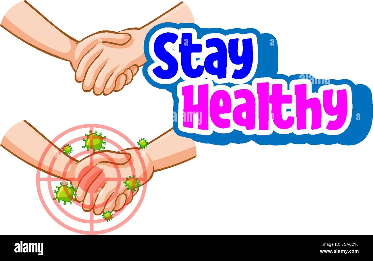 Stay Healthy font with hands holding together with coronavirus icon ...