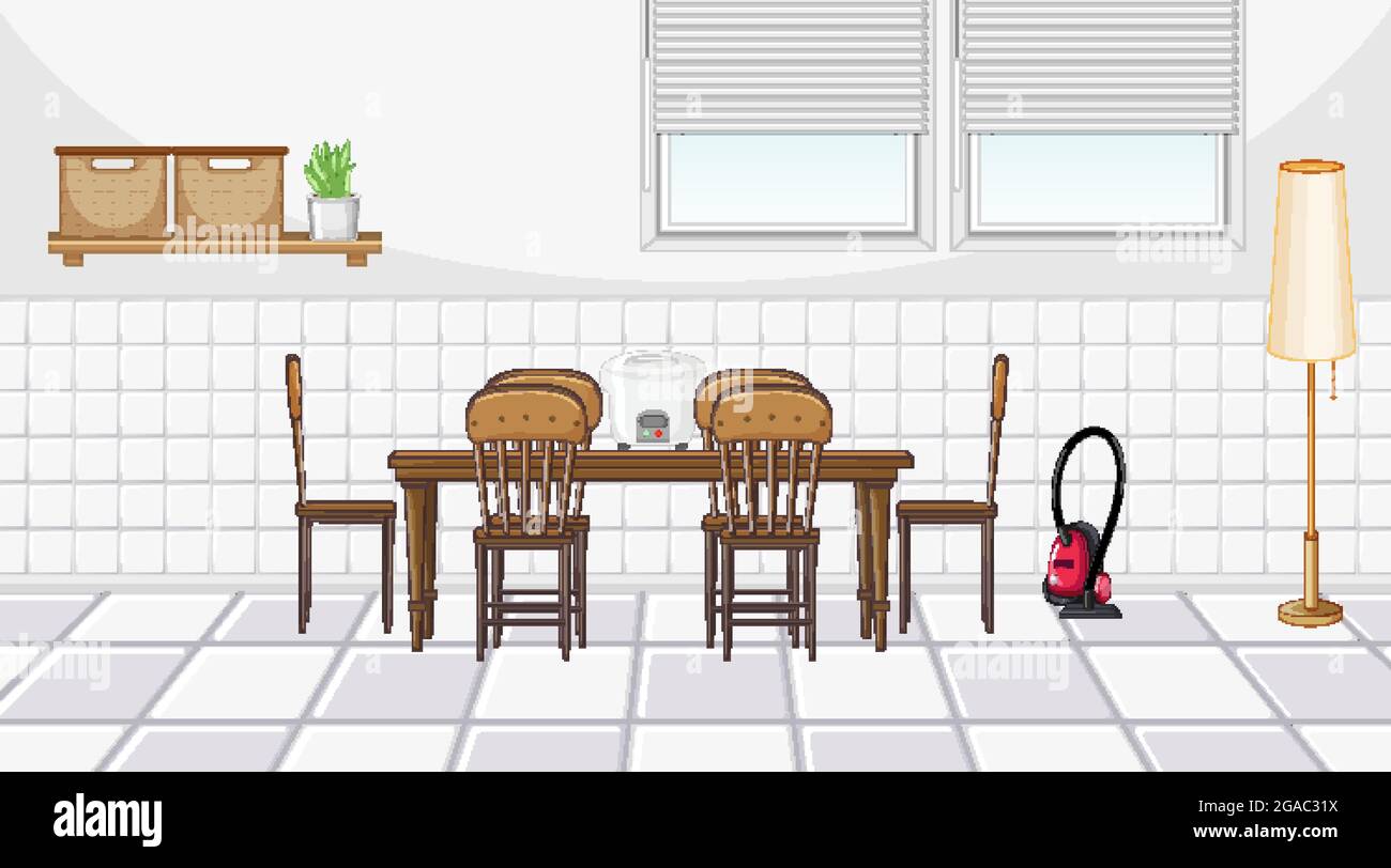 Dining room interior design with furniture illustration Stock Vector ...