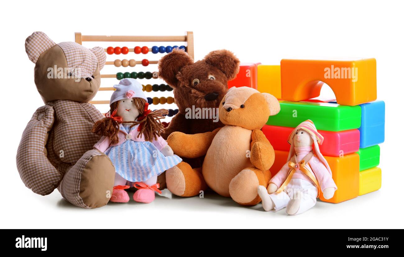 Pile of toys isolated on white Stock Photo - Alamy