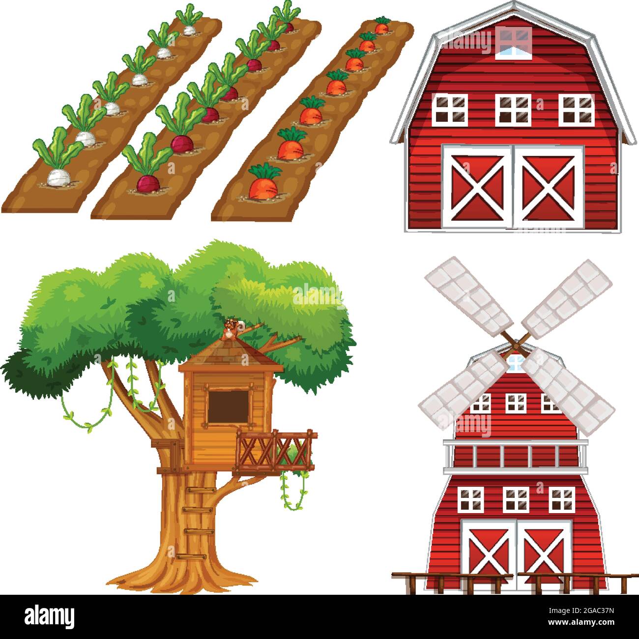 Farm element set isolated on white background illustration Stock Vector ...
