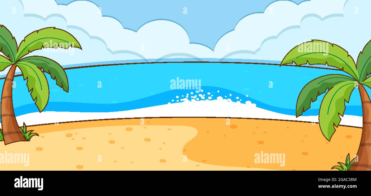 Empty beach scene with coconut trees in simple style illustration Stock ...