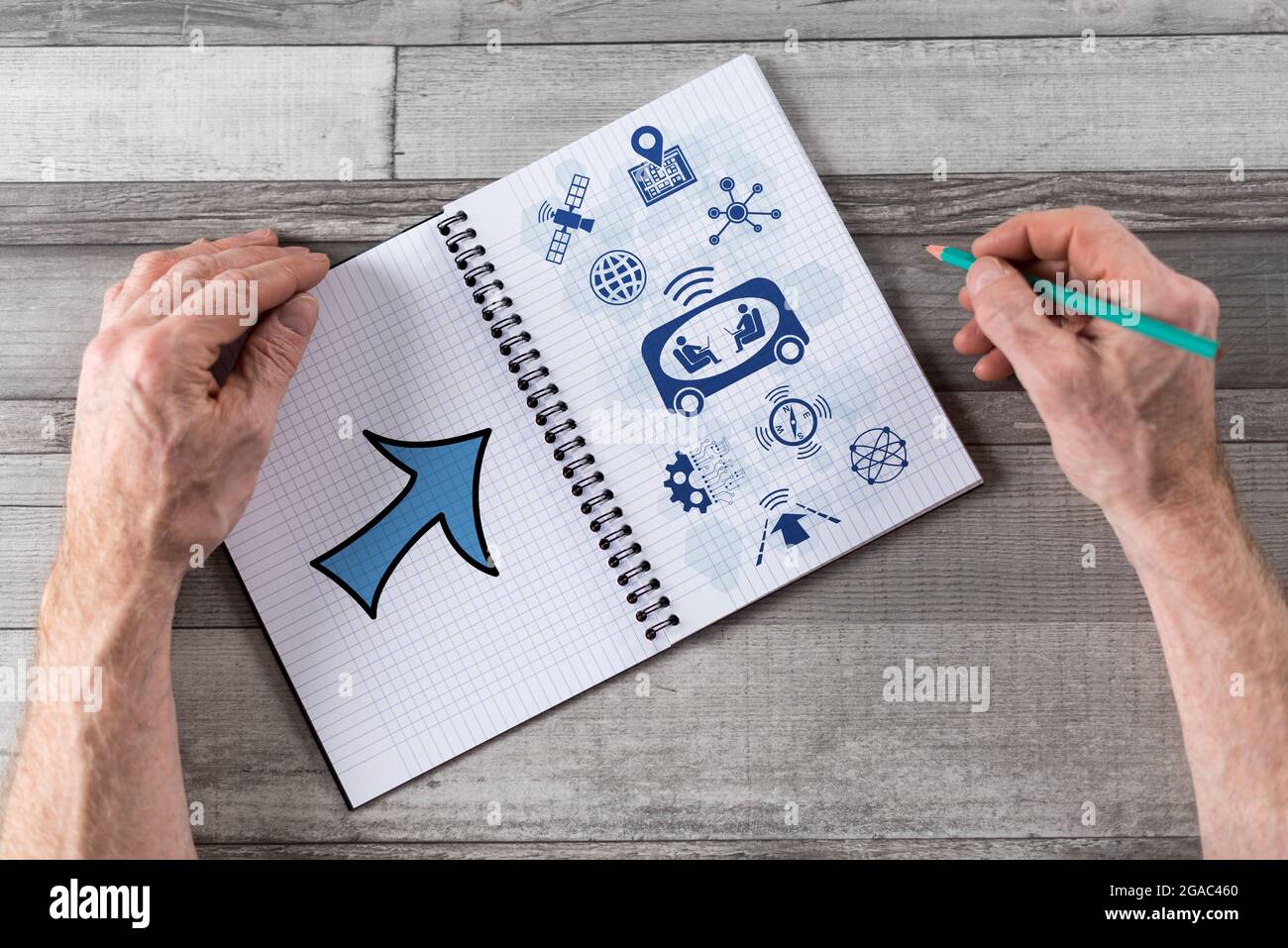 Self-driving car concept drawn on a notepad Stock Photo