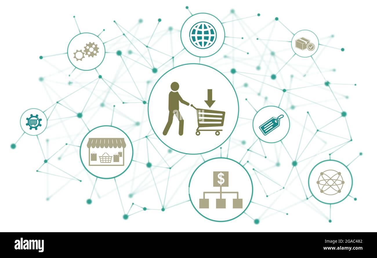 Concept of purchase with connected icons Stock Photo - Alamy