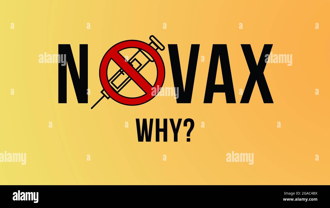 NO VAX Covid 19. Vax or no vax? Logo of people who do not want to vaccinate. No vax. No mask. No vaccination. No covid. Stock Photo