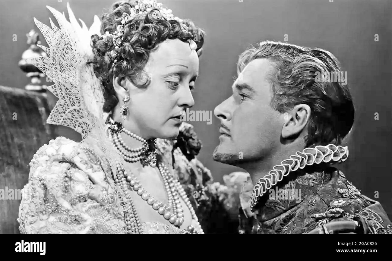 THE PRIVATE LIVES OF ELIZABETH AND ESSEX 1939 Warner Bros Pictures film with Bette Davis and Queen Elizabeth I and Errol Flynn as Robert Devereux, 2nd Earl of Essex. Stock Photo