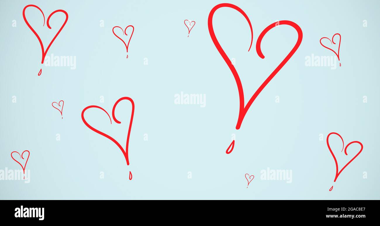 Composition of red hearts on blue background Stock Photo