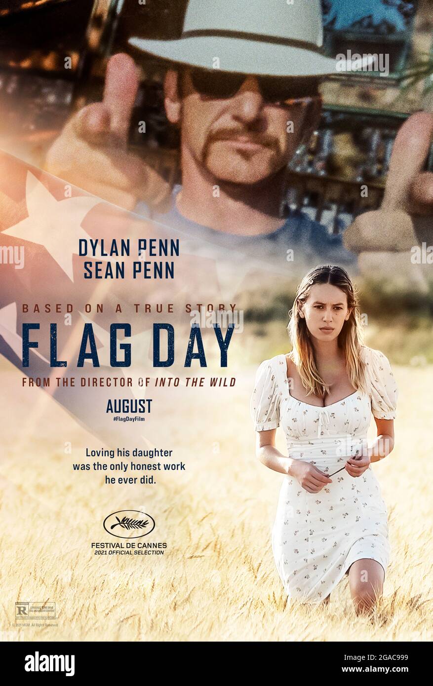 Flag Day (2021) directed by Sean Penn and starring Katheryn Winnick, Josh Brolin and Sean Penn. Big screen adaptation of Jennifer Vogel's novel Flim-Flam Man’s: The True Story Of My Father’s Counterfeit Life about her father who lived a double life as a counterfeiter, bank robber and con man. Stock Photo