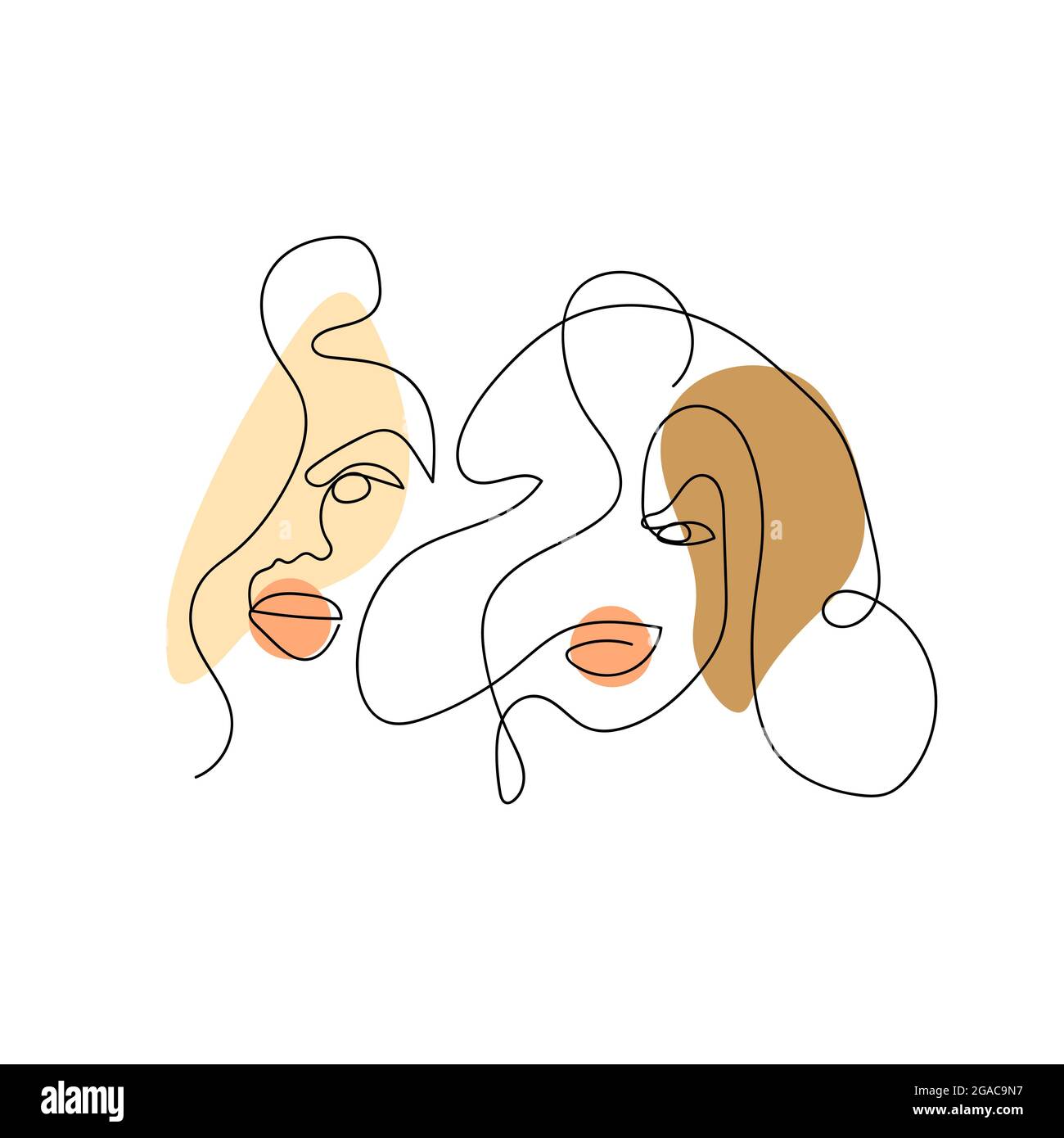 Line art portrait Abstract Woman faces with abstract shapes Hand draw ...