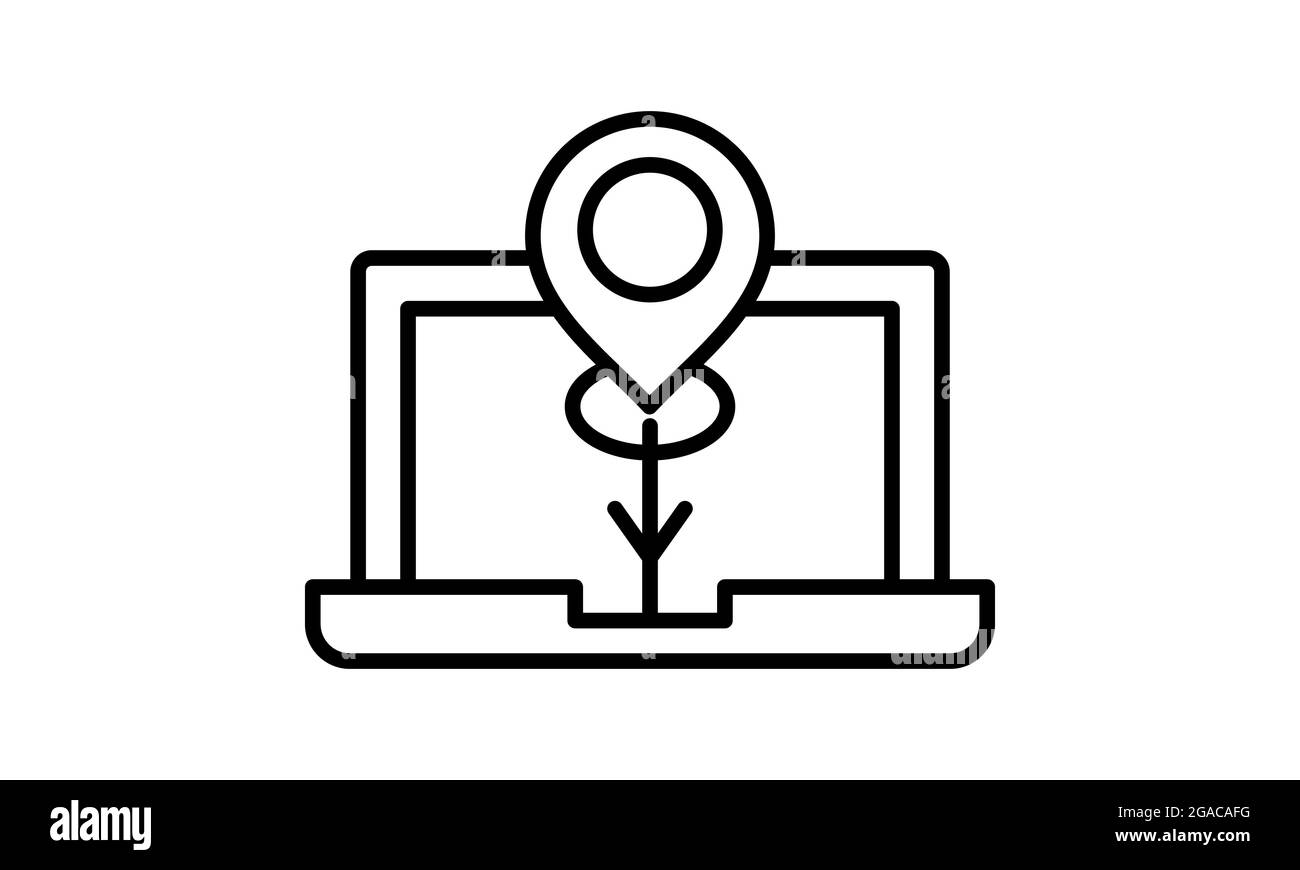 Laptop location icon. Navigation symbol. GPS pointer sign. Stock Vector