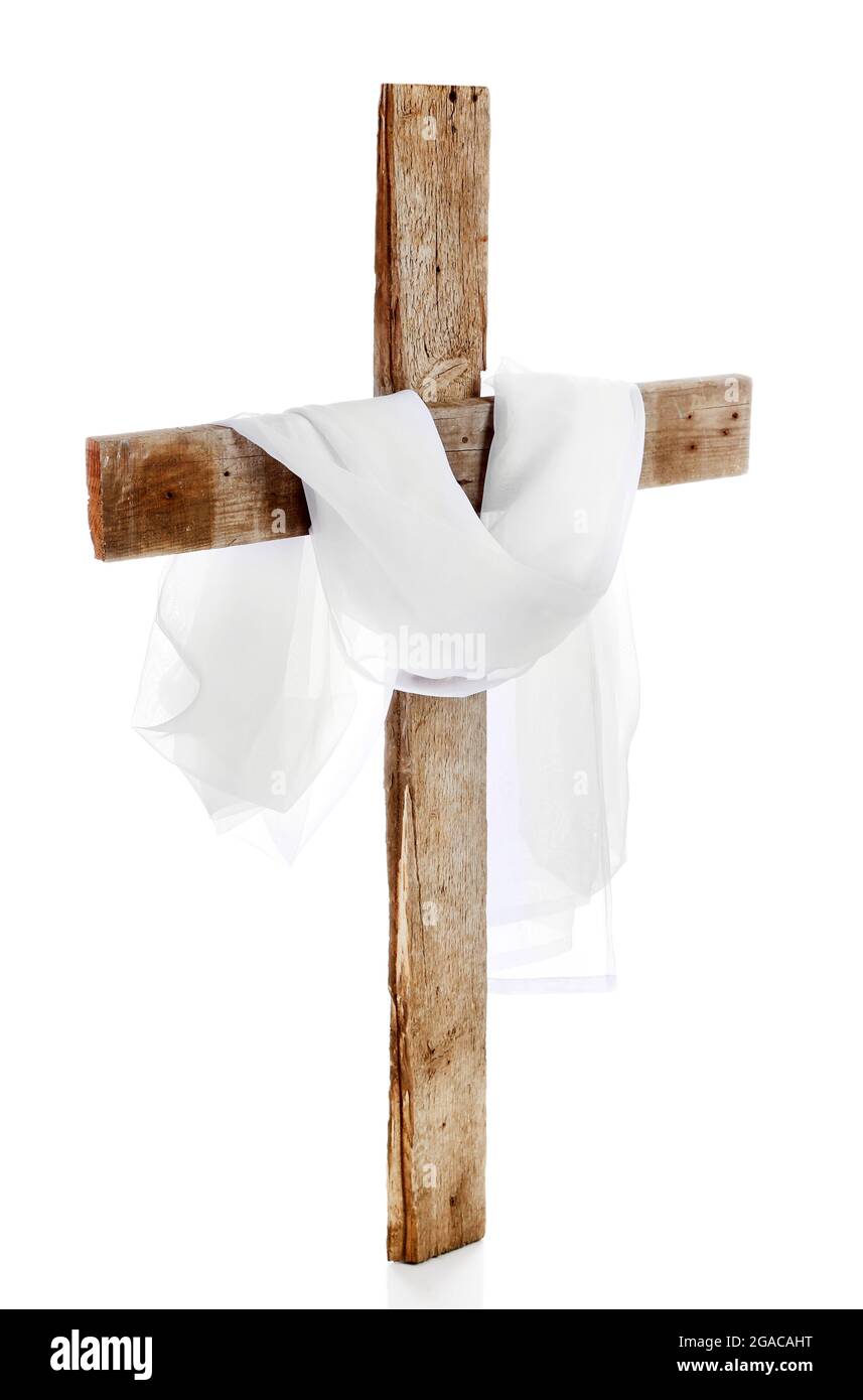 Cross with cloth, isolated on white Stock Photo Alamy