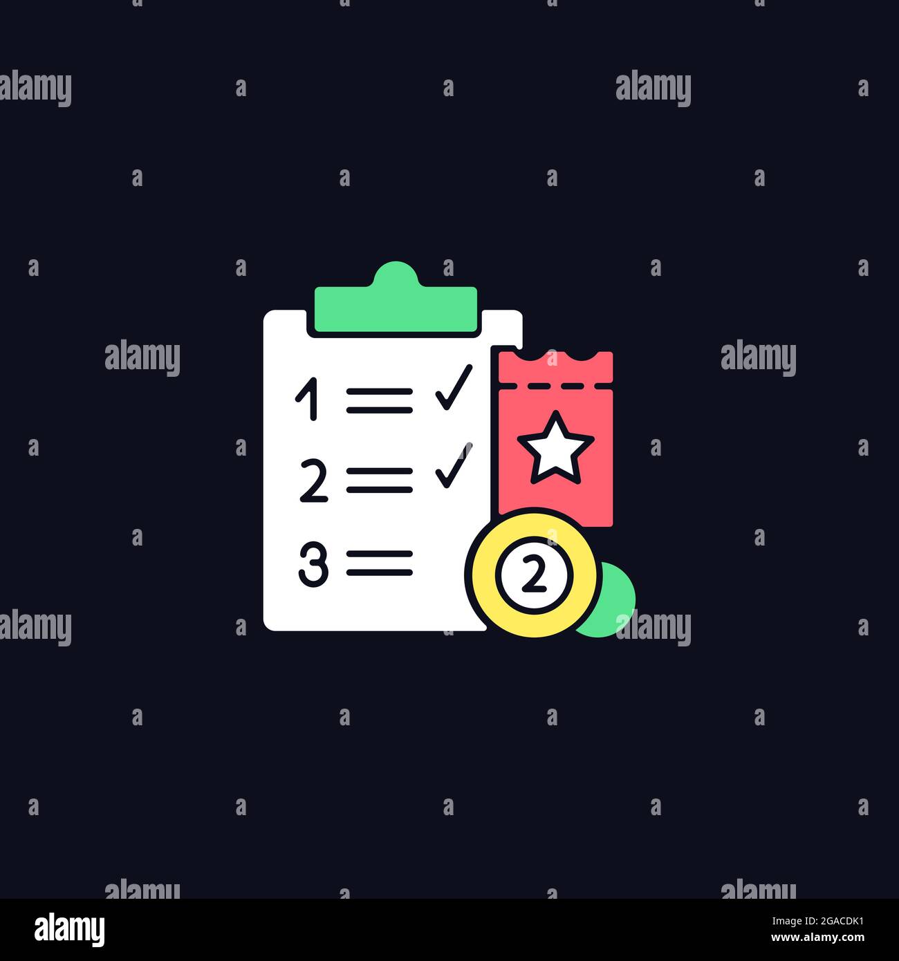 Lottery session program RGB color icon for dark theme Stock Vector
