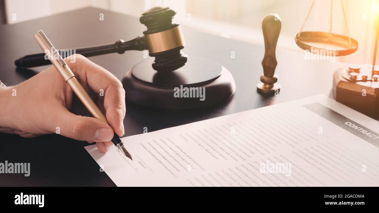 Lawyer, accountant, notary public working in the office. Law and