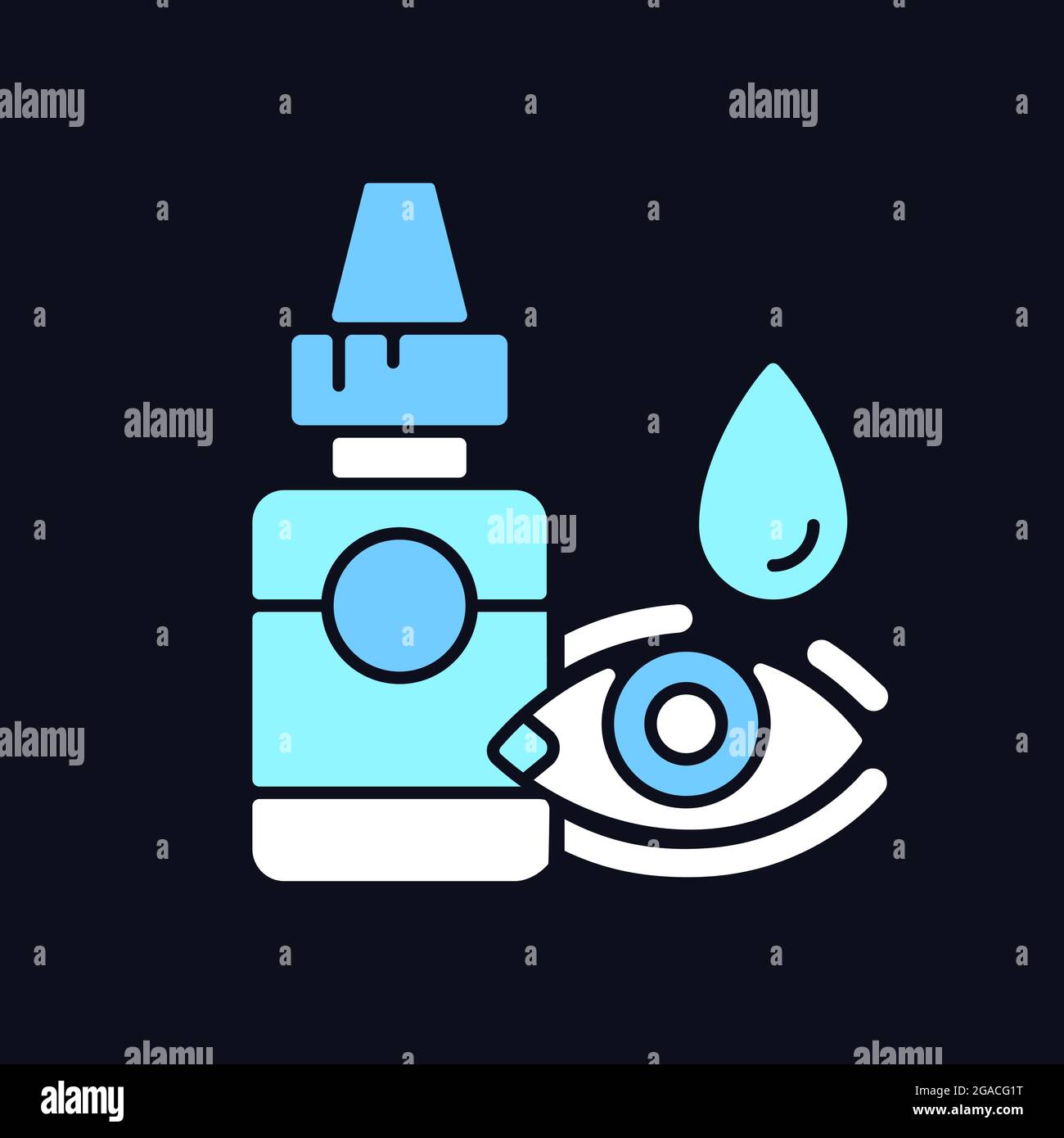 Eye drops RGB color icon for dark theme. Relieving dryness, redness